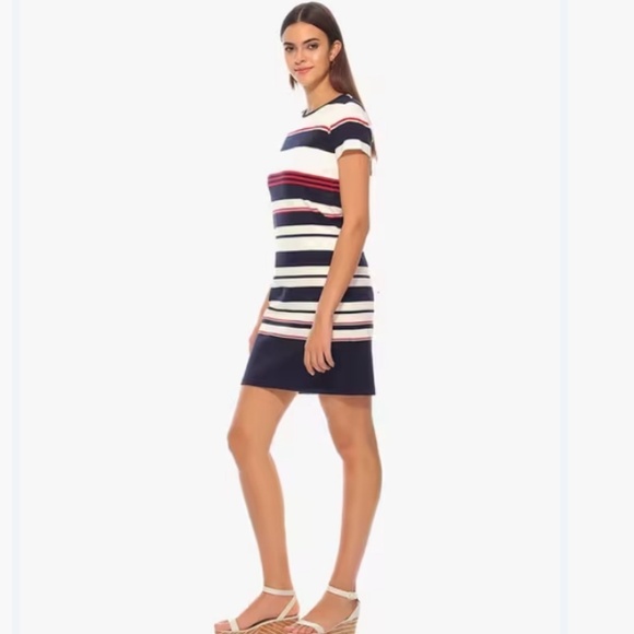 Tommy Hilfiger Mini t-shirt dress Stripes White Navy blue Red Pink Sz 1X - Picture 1 of 10